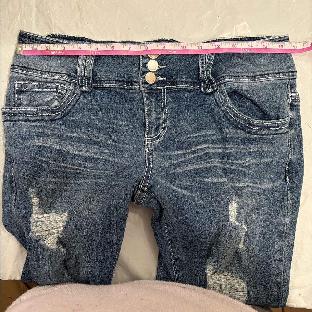 Flamingo Washed Blue Distressed Flare Jeans size XL. 33”/31” bootcut - Picture 8 of 10